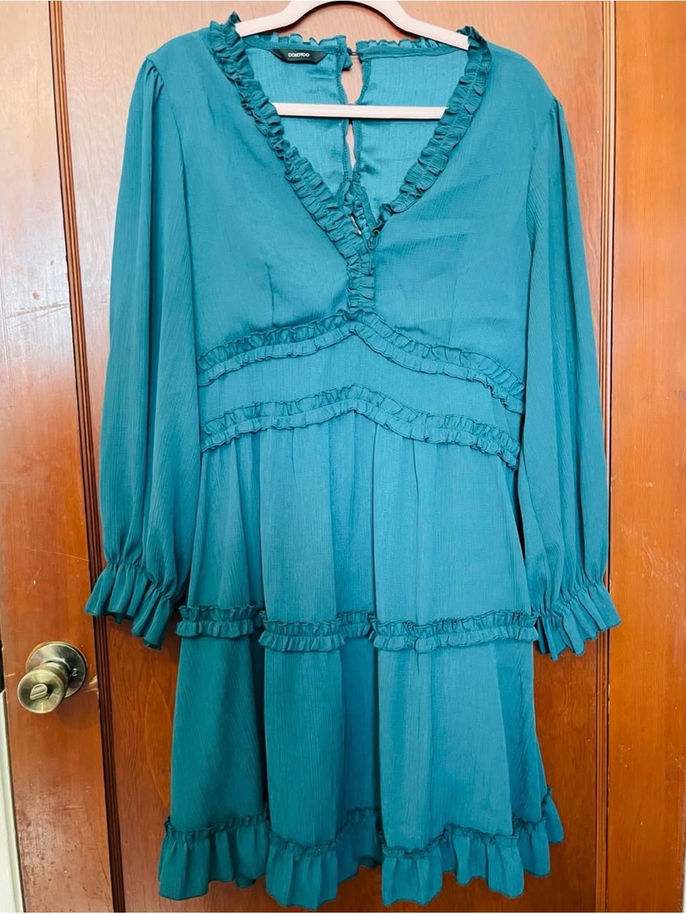 Dokotoo Teal Ruffle Tiered Long Sleeve Dress Size Large